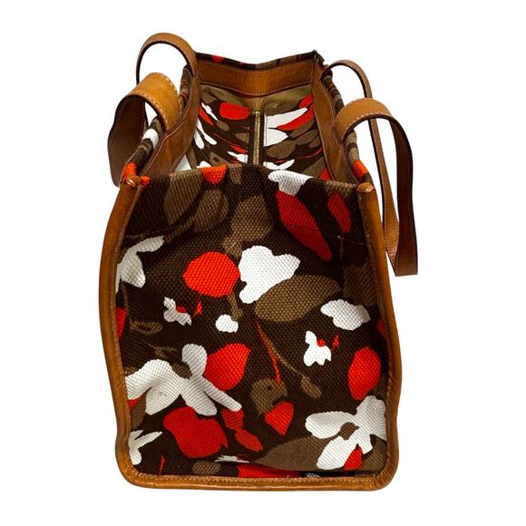 Kate Spade NY bold floral canvas satchel purse tote bag orange brown white - Picture 3 of 11